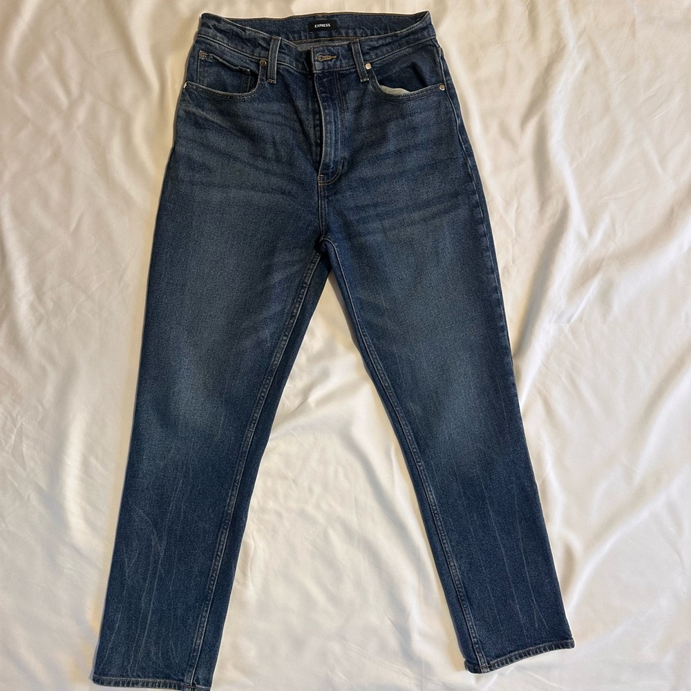 Express Blue Super High Rise Modern Straight Jeans
